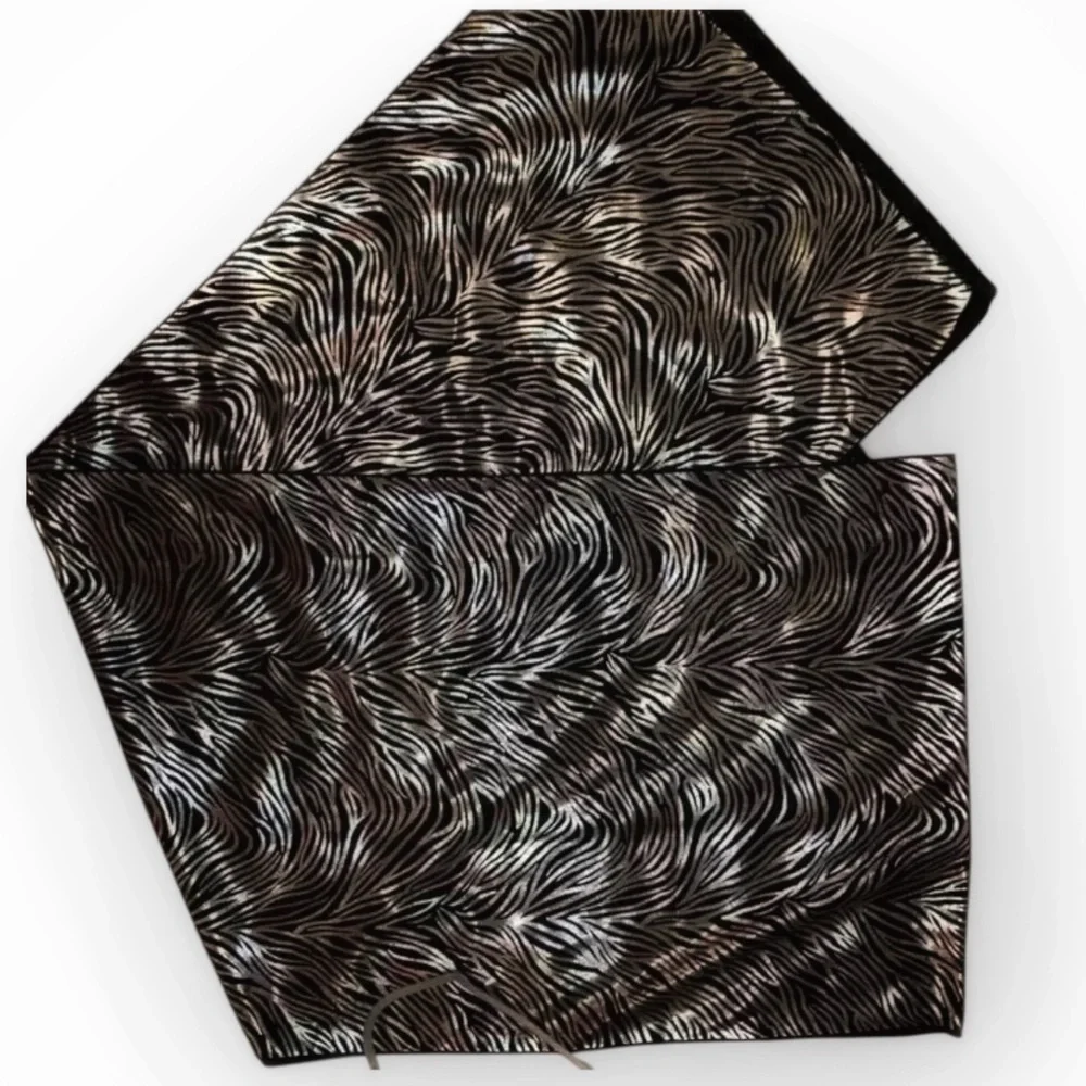 ZEBRA PRINT SILK STYLE FASHION SCARF Elegant & Versatile Black w/Silver Stripes
